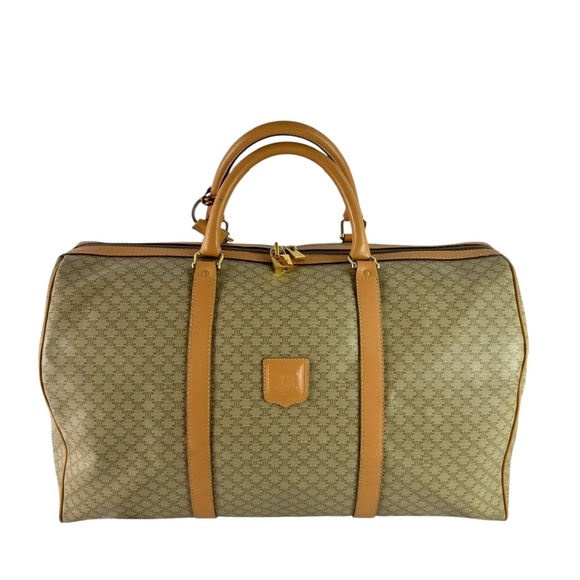 Genuine CELINE Paris Tan Macadam Signature Logo Duffle Travel Bag Authenticated - Picture 1 of 16